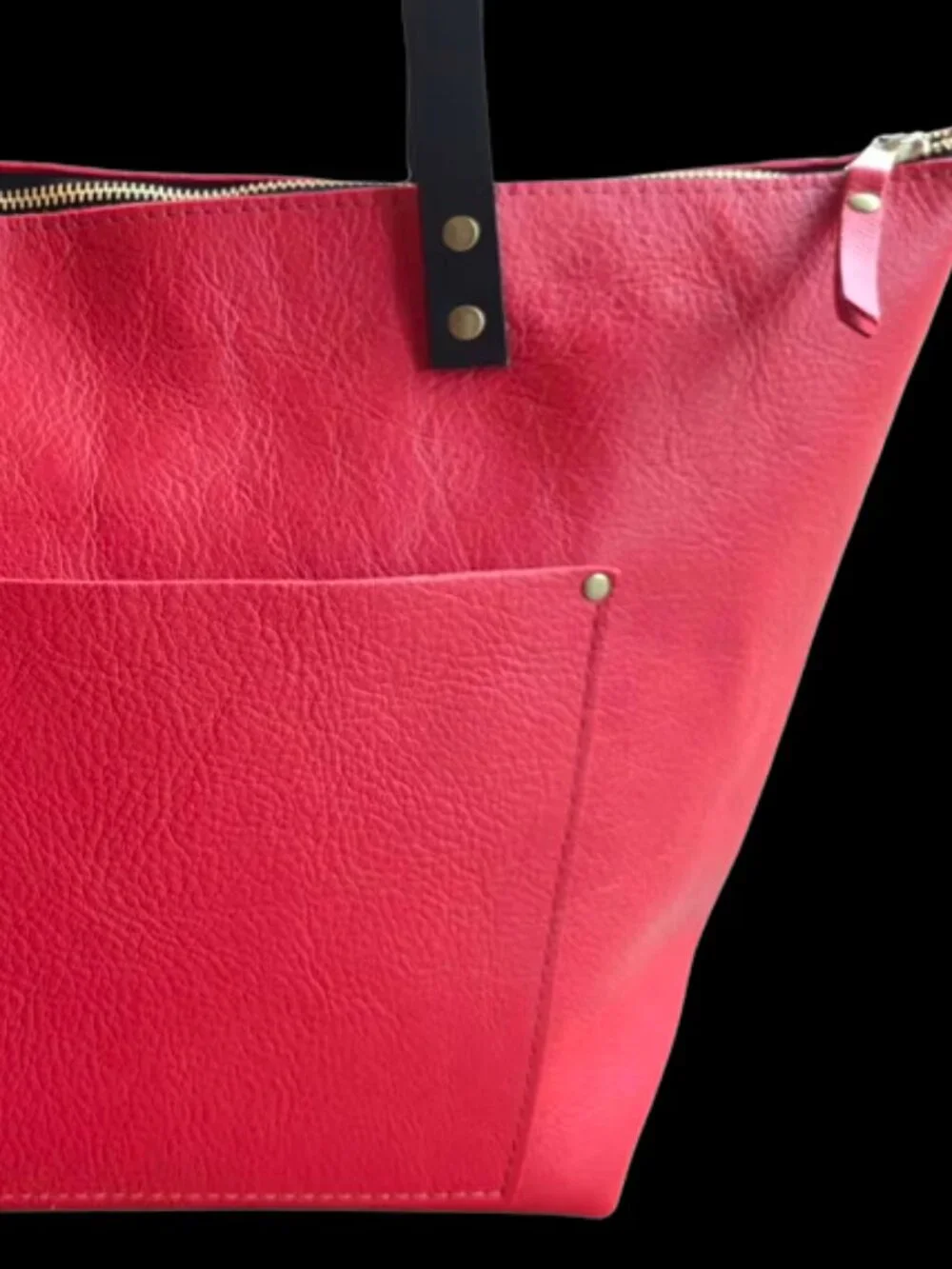 Portland Leather Goods | Original Tote | Large w/zip | POPPY RED w/black handles